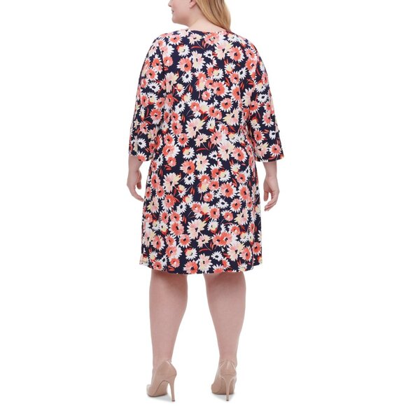 NWT Womens Plus Size 16W Tommy Hilfiger Floral Print Jewel Neck Shift Dress NEW - Picture 2 of 3